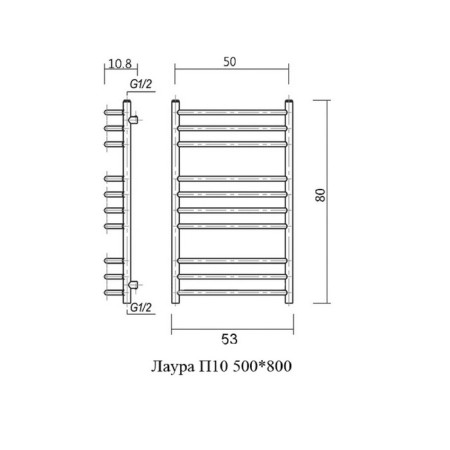 Water towel Domoterm "Laura", P10, 10 crossbars, 500 x 800 mm, chrome-3