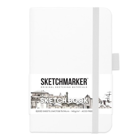 Sketchmarker sketchbook, 90 x 140 mm, 80 sheets, solid cover of artificial leather, white, block 140 g/m2-1