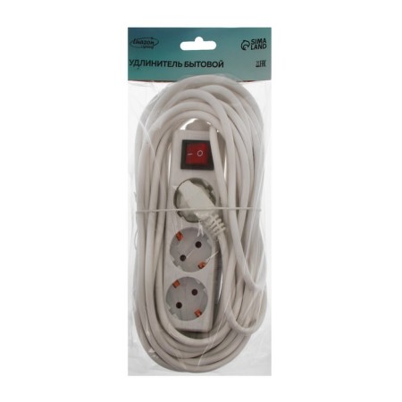 Extension cord Luazon Lighting, 3 sockets, 10 m, 6 A, 1300 W, 3x0.75 mm2, s/k, with off., B-5
