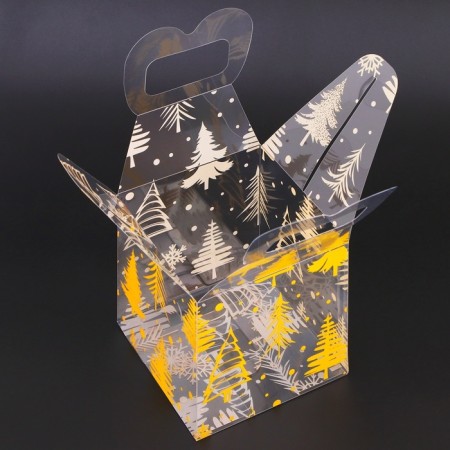 New Year. Box gift New Year's folding PVC "Christmas trees" 11 x 11 x 11 cm.-3