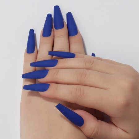Patch nails, 24 pcs, ballerina shape, matte blue color-4