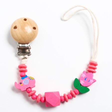 Holder for the nipple - dummy "elephant", wooden, pink color