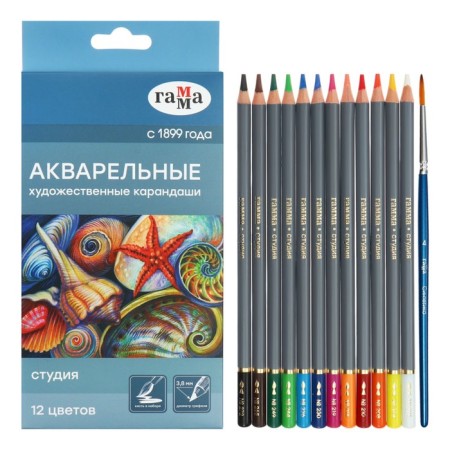 Pencils Watercolor Gamma "Studio" 12 colors, barrier 3.8 mm, cardboard box 110822_12