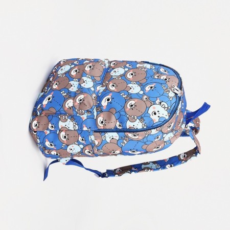 School backpack on lightning from textiles, external pocket, blue color