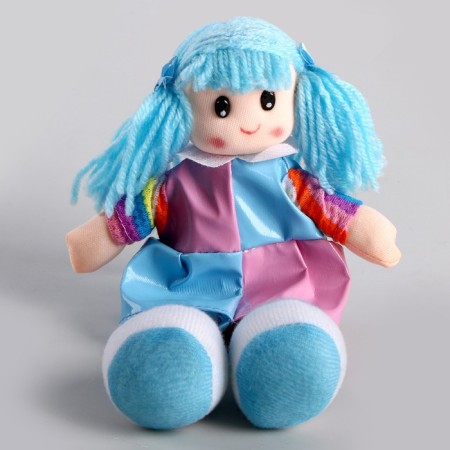 Soft toy "Doll", in a leather sundress, Mix color