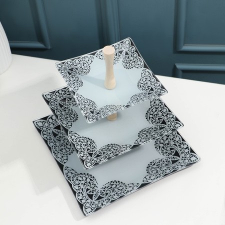 Vase for fruit "Lace", 3 tiers, black and white-1