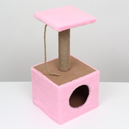 Animal house, with claws and shelf, jute, 32 x 32 x 64, pink-3