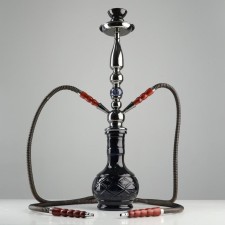 Hookah 65 cm, 2 tubes, black carved sausage, 60 x 14.5 cm