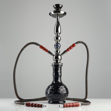 Hookah 65 cm, 2 tubes, black carved sausage, 60 x 14.5 cm
