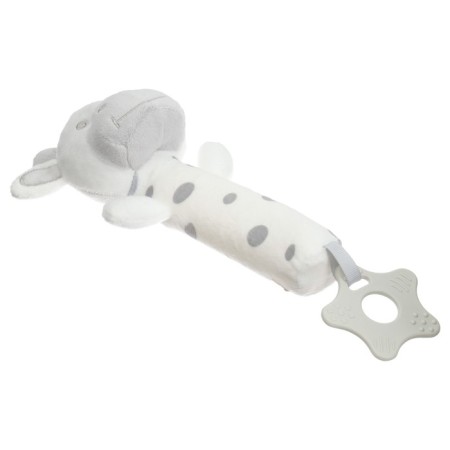 The squeak is a rattle "Layer", with a teether, crumb I-5