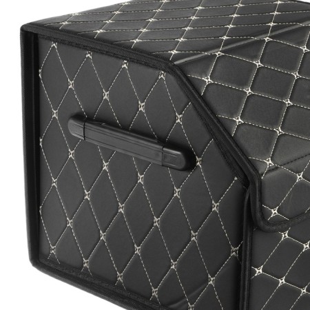 Organizer COFR in the trunk, C2R HT091, 30 × 30 × 30 cm, eco -leather, black, beige line-5