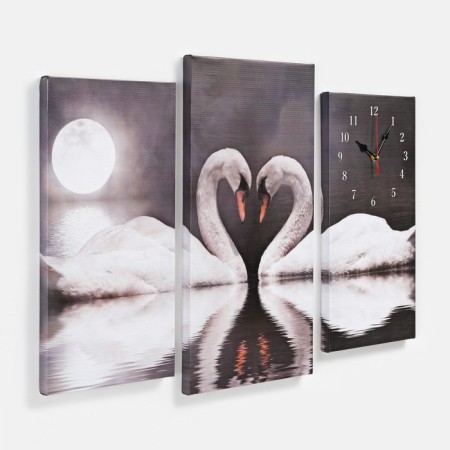 Carty clock is wall, modular, “pair of swans”, silent, 60 x 80 cm, triptych-1