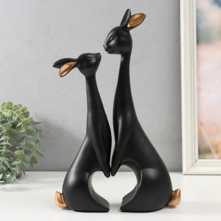 Polystone souvenir "Black bunnies with golden tails" set 2 pcs 7x9x24.5 8.5x11x32 cm