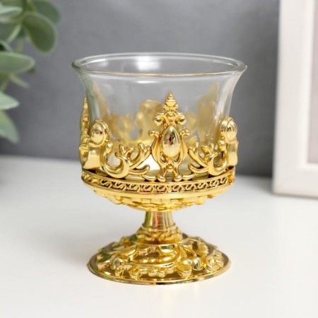 Glass candlestick, plastic on 1 candle "Back" glass on the leg gold 7.5x6x6 cm-2