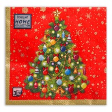 Новогодние салфетки бумажные Home Classic «Новогодняя ель на красном», 3 слоя, 33х33 см, 20 шт