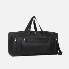 Road bag, 3 parts on zippers, external pocket, long belt, black color