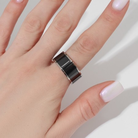 Ring Ceramics "Weid", 1 cm, black color in silver, 17.5 size-1