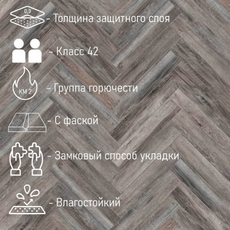 Waterproof SPC laminate Cronafloor Herringbone 4V oak Reims H008 640*128*4.5 mm 1.31m2-1