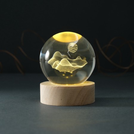 Souvenir glass backlight "Shar. Geometry of the mountain" D = 6 cm stand wood, usb-2