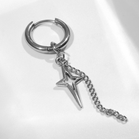 Piercing in the ear "Ring" Star polar with a chain, d = 15 mm, color silver