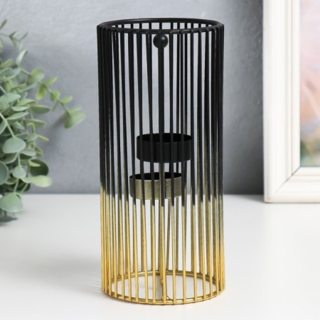 Ground-free metal candlestick "Round cell" golden-black 9.5x9.5x20 cm-2