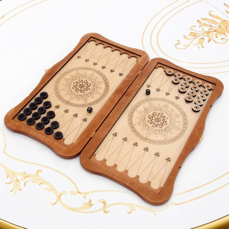 Scandinavian backgammon, carved large, wooden board 45 x 45 cm-1
