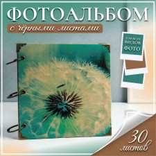 Фотоальбом на кольцах 30 листов "Одуванчик" чёрные листы 18,5х18,5 см