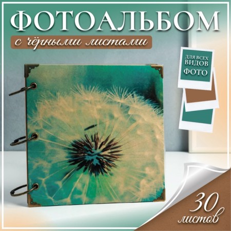 Photo album on rings 30 sheets "Dandelion" Black sheets 18.5x18.5 cm