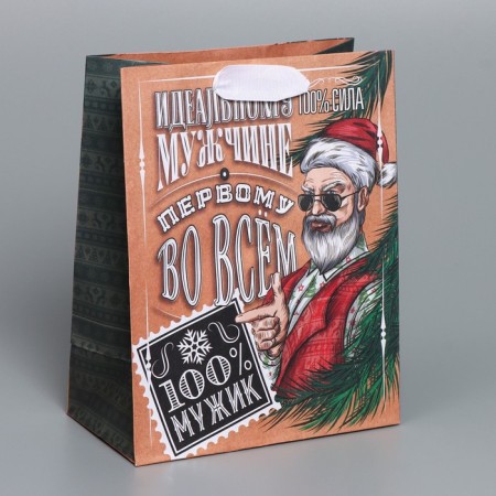 Craft vertical package “100% Man”, MS 18 x 23 x 10 cm, New Year