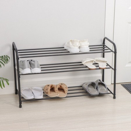 Shoe stand, 3 shelves, 81 × 32.5 × 48.5 cm, black color