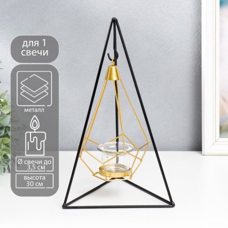 Climber Metal, glass for 1 candle "Pyramid in a triangle" black 33x16.5x15 cm