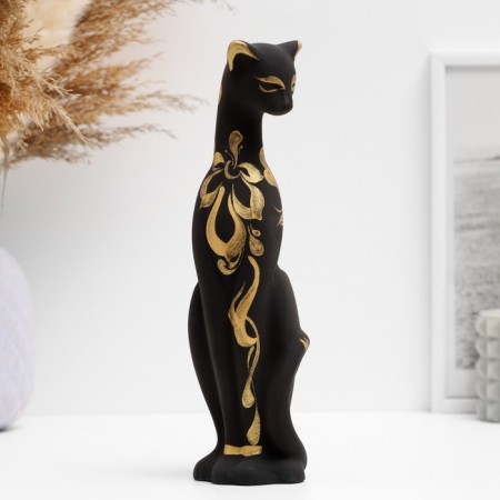Фигура "Кошка Багира" черная, вправо, роспись 5х4х20см