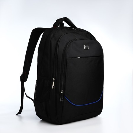 Youth backpack from textiles, 2 parts with lightning, 4 pockets, black/blue color-2