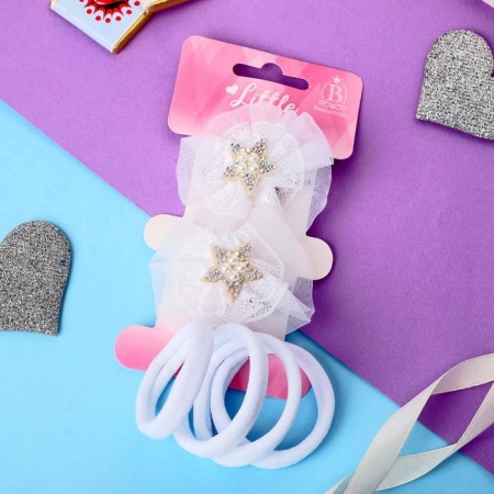 Hair set "Baby" (2 clamps, 4 elastic bands) stars, white