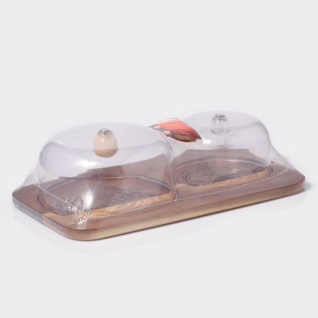 Serve dish with two lids, 34 × 20 × 12 cm, acacia-6