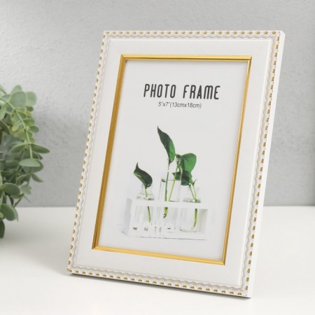 Photo frame plastic 13x18 cm "Golden waves and points" white 16.6x21.6 cm-2