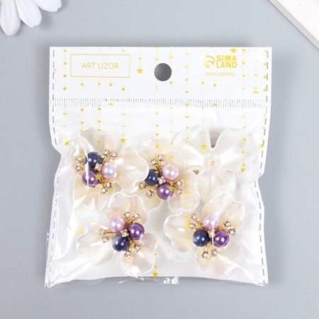 Decor for creativity plastic "White violet" mother of pearl, pearls 3.8x3.5x1.2 cm-4