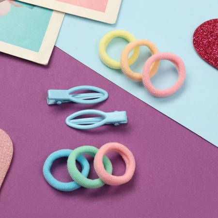 Caramel hair set (10 elastic bands 1.5 cm, 2 clamps 3 cm) fish, blue-1