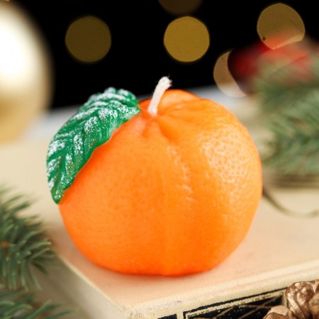 Decorative candle "Mandarin with a leaf", 6x6x5 cm-1