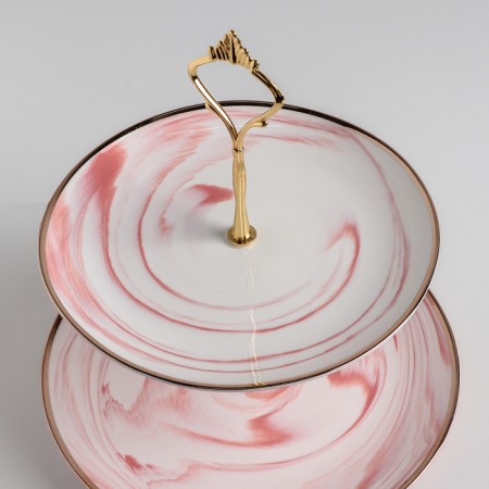 Ceramic 2-tier “marble” ceramic dish, d = 20.5/25 cm, pink color-1