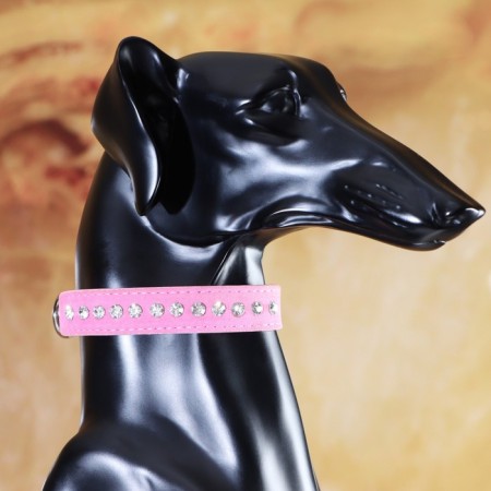 Collar "velvet and rhinestones", 31 x 1.3/2 cm, Osh 22-28 cm, pink-3
