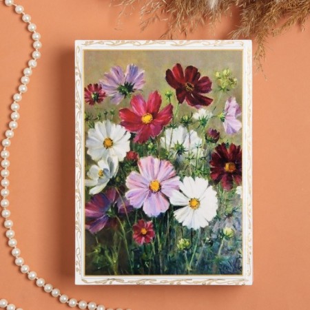 Cosmea Casket, White, 16 × 22 cm, lacquer miniature-2