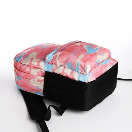 Youth backpack from textiles, 3 pockets, pink color-4