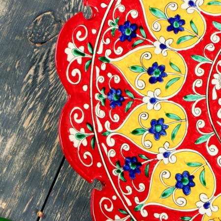 Largan Rishtan ceramics "Flowers", 42 cm, red, corrugated-2