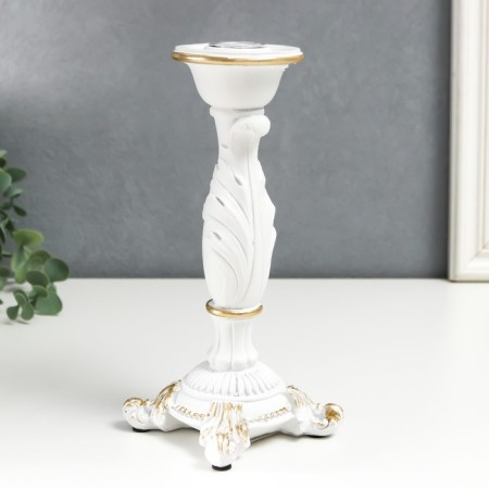 Polystone candlestick for 1 candle "lush sheet" white 21.5x9x9 cm-1