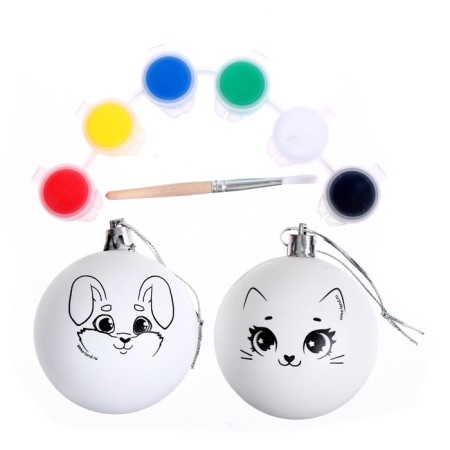 New Year's set for creativity. Christmas balls for coloring "New Year", 2 pcs, paints-4