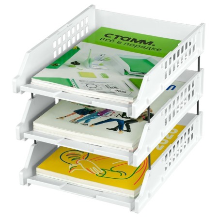 A set of paper trays horizontal Starong Istanus, 3 pieces, on metal rods, white-7