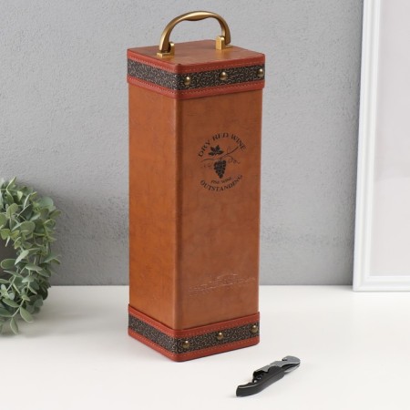 Casket Wood, leatherette to the bottle "Winel" Open 34.5x11.5x12 cm