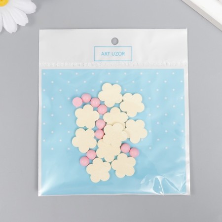 Decor for creativity wood "Flower and core" d-2 cm, set 10+10 pcs cream pink-2