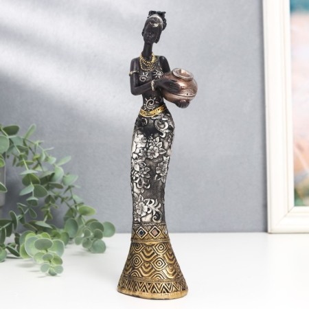 Polystone souvenir "African with a jug, in a dress with silver flowers" mix 25.5x7x5 cm-1